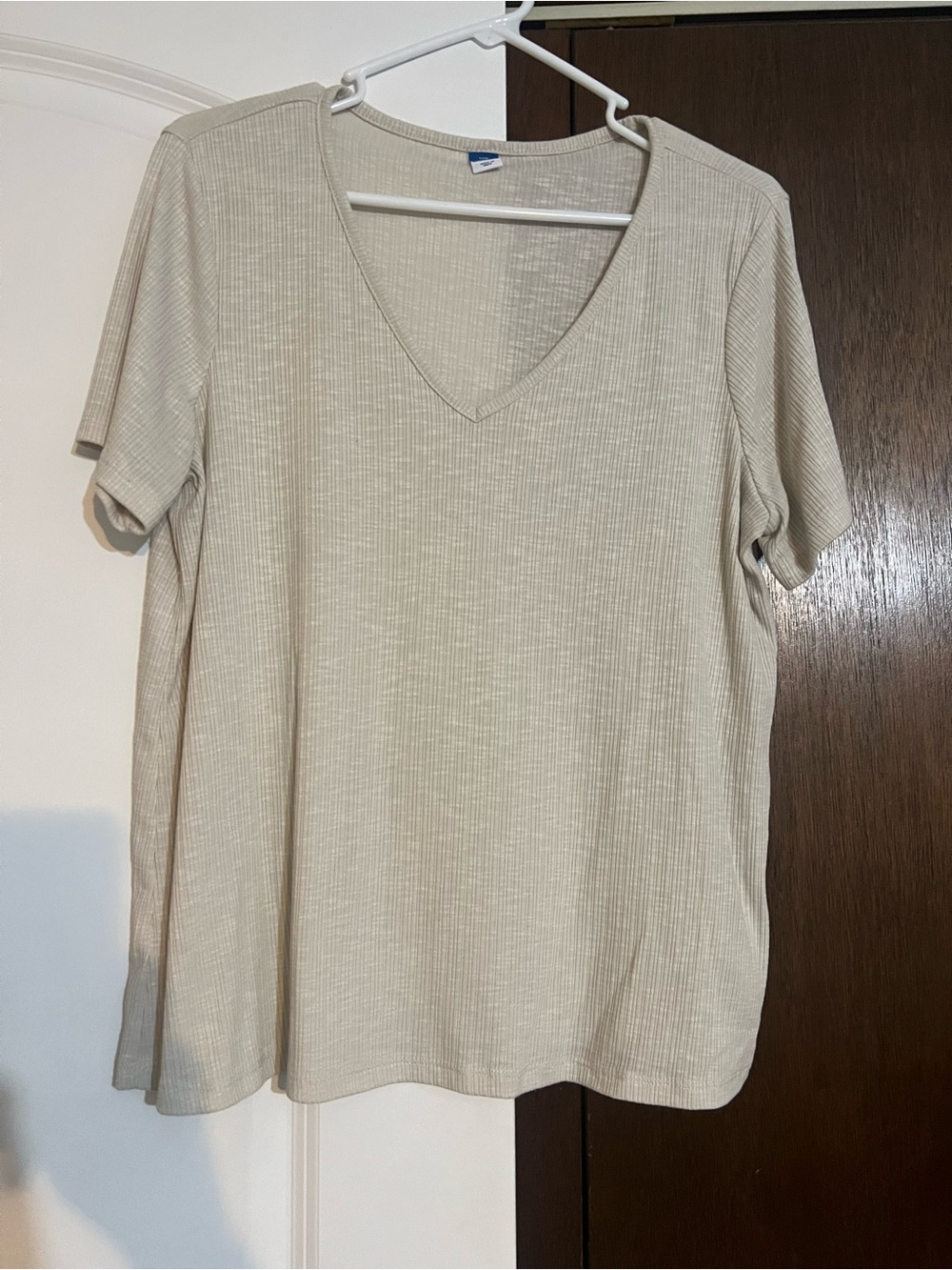 Old Navy Beige Ribbed V-Neck Short Sleeve Top
